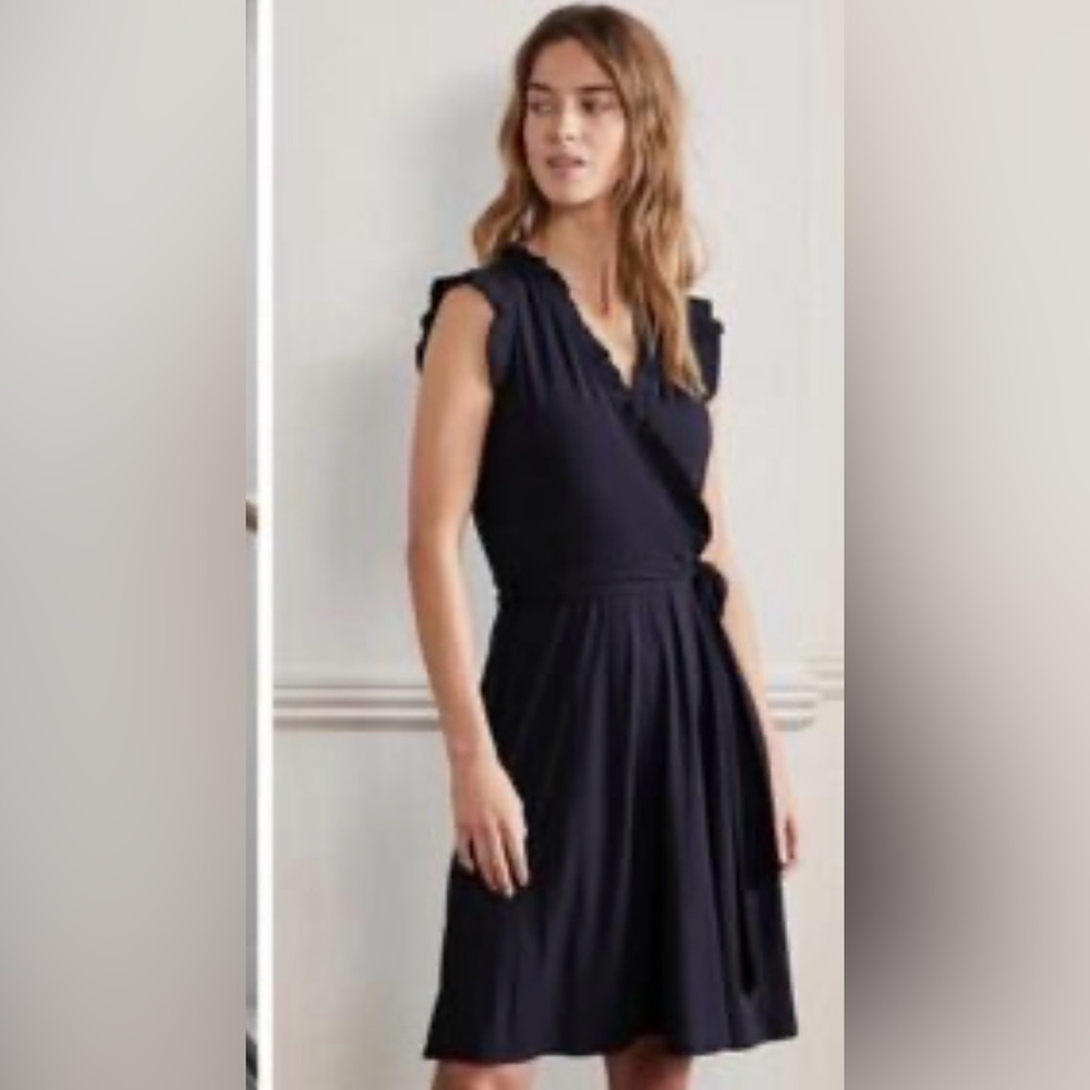 Boden Navy Ruffle Wrap Belted Dress Size 8R
